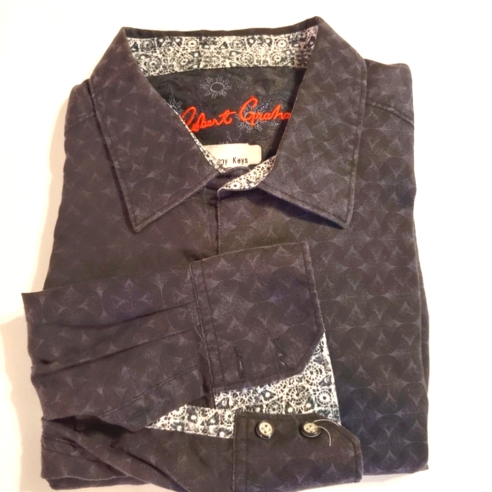 Robert Graham Black Geometric Men's Casual Long Sleeve Shirt 17.5-37"
